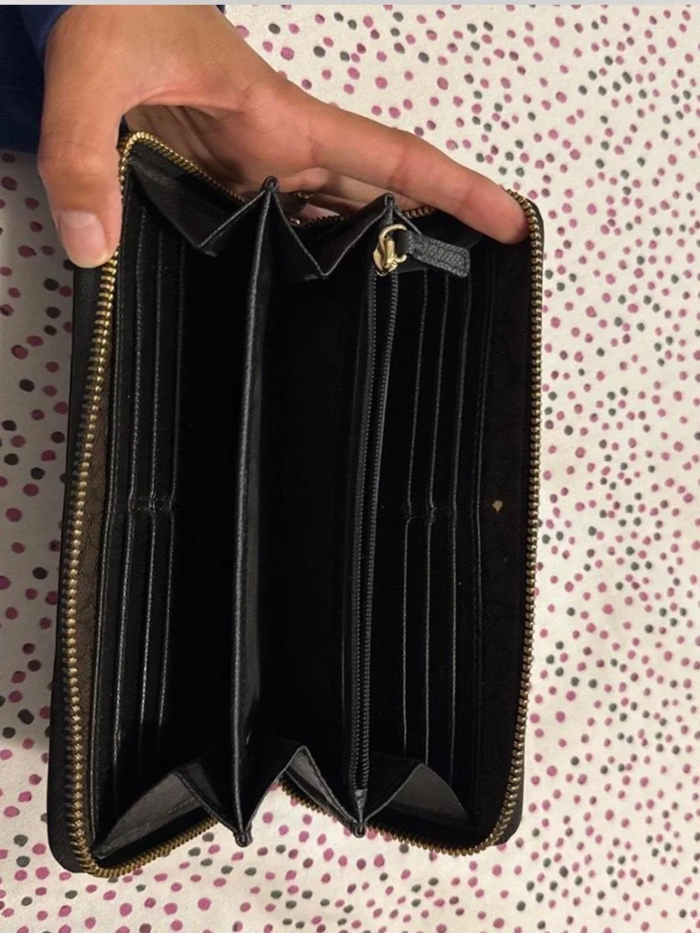 Coach Black Saffiano Zip-Around Wallet with Gold Logo